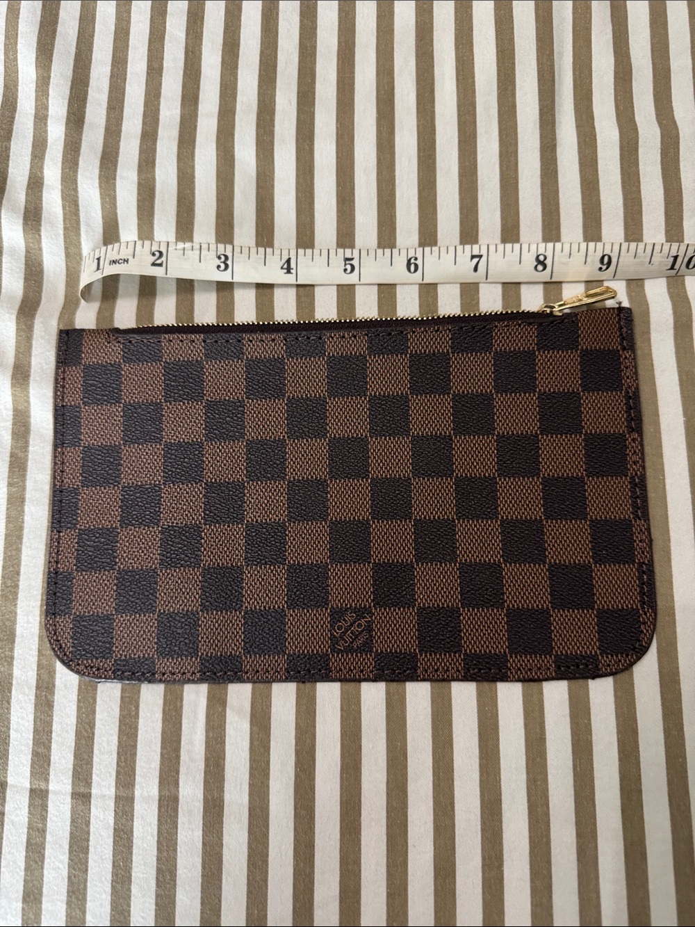 LV Brown Damier Ebene Canvas Zip Pouch with Gold-Tone Hardware